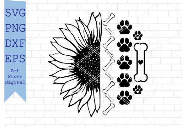 Dog Bone SVG, Sunflower Dog Paw Svg
