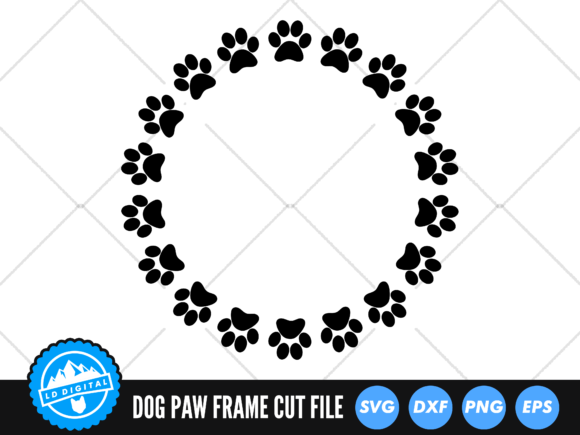 Dog Paw Frame SVG Dog Paw Round Frame