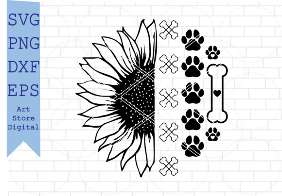 Sunflower Dog Paw SVG & Dog Bone Design